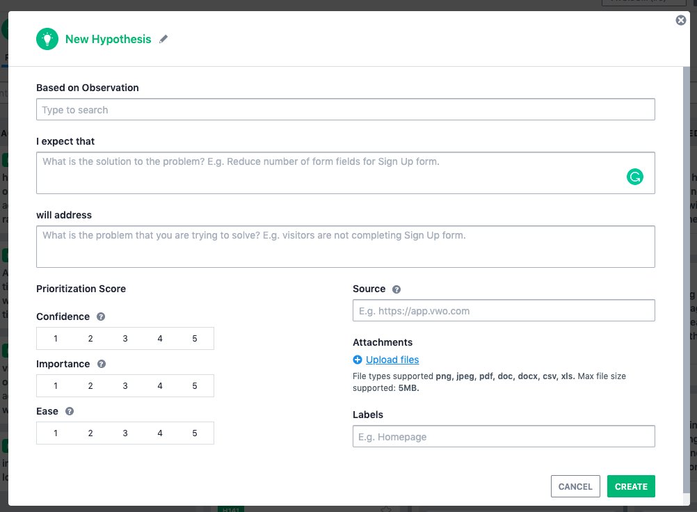 Creating a hypothesis in VWO and rating it