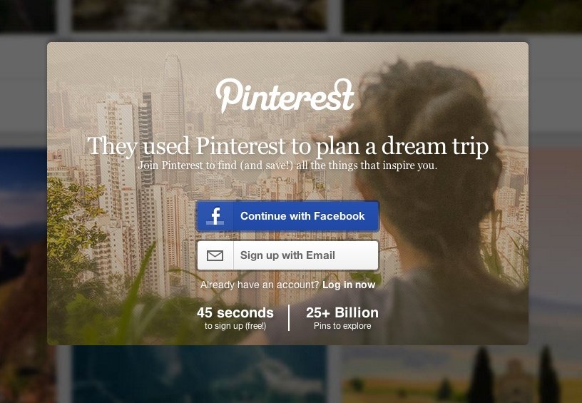 screenshot of Pinterest's landing page copy