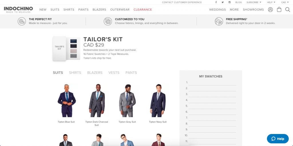 screenshot of the product listing page on Indichino website