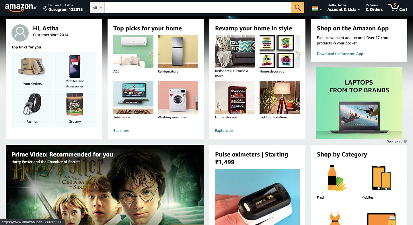 amazon's personalized ecommerce store.