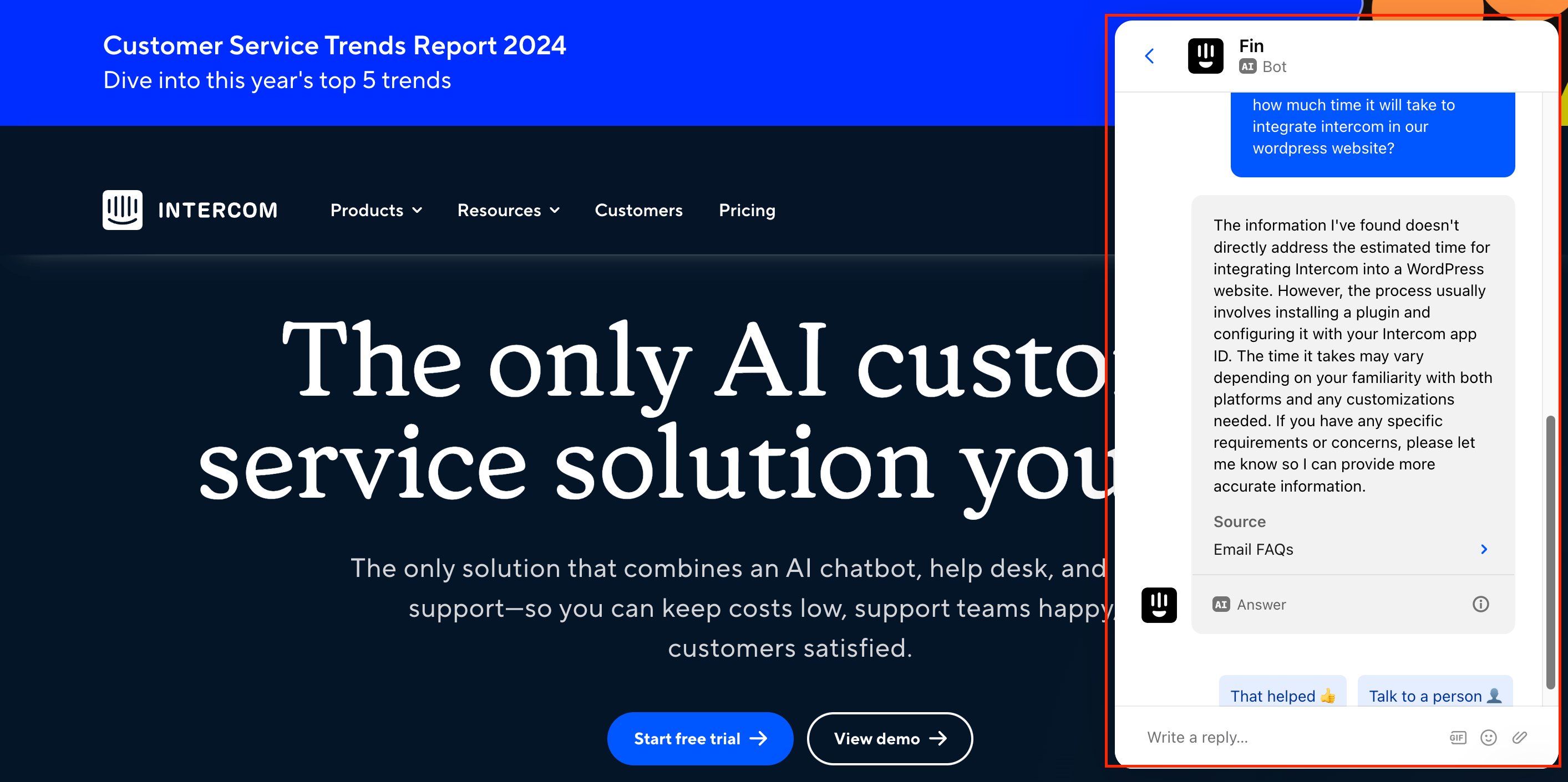 Intercom's homepage