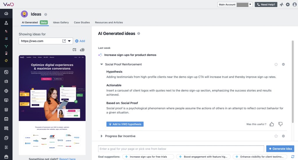 VWO dashboard