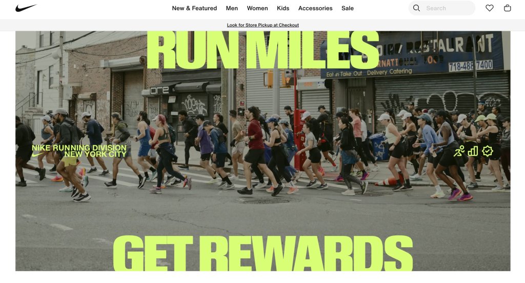 Nike landing page