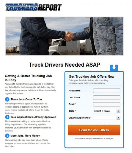 The original landing page of TruckersReport